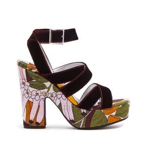 Double J Big Flower Rose in Shot Cotton Medal Wedge in Pink NWB Size 35/5